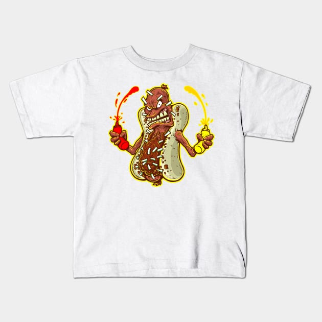 Angry Hot Dog! Kids T-Shirt by The Meat Dumpster